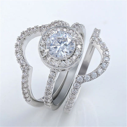 Micro-set Zircon Combination Rings Silvery