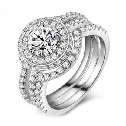 Micro-set Zircon Combination Rings Silvery