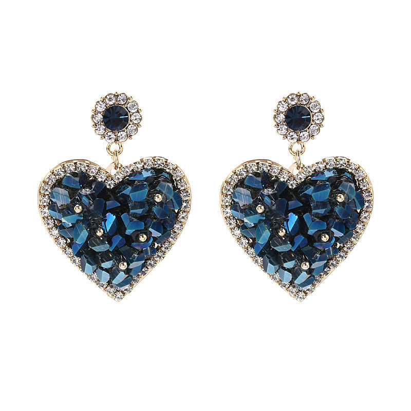 Triangle Crystal Three-dimensional Love Heart Earrings Female Copper Inlaid Zircon Ear Rings