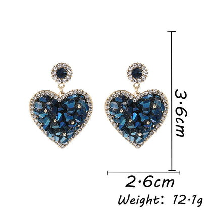 Triangle Crystal Three-dimensional Love Heart Earrings Female Copper Inlaid Zircon Ear Rings