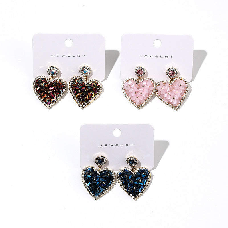 Triangle Crystal Three-dimensional Love Heart Earrings Female Copper Inlaid Zircon Ear Rings