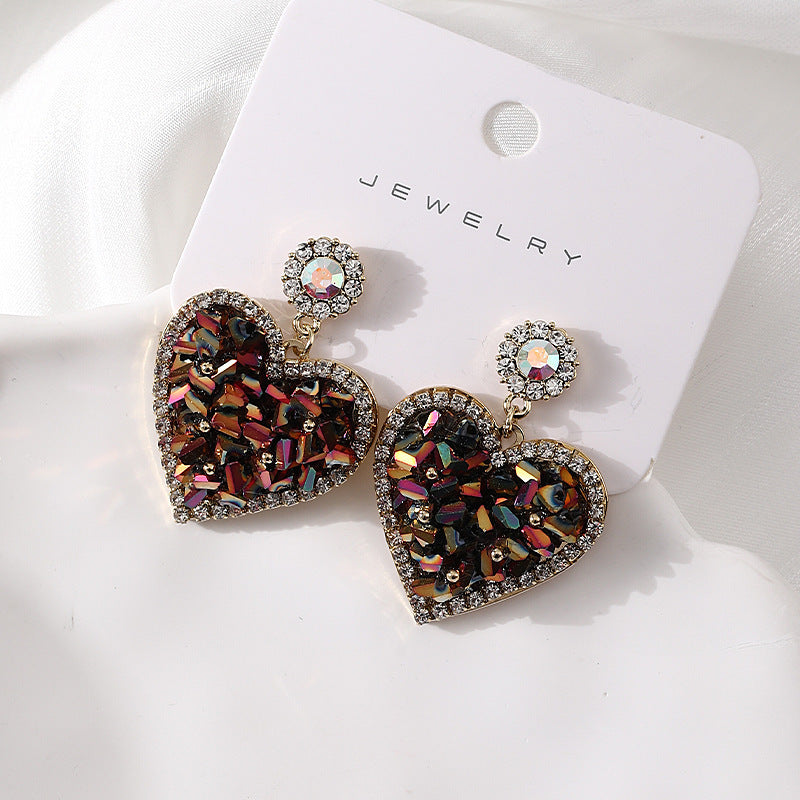 Triangle Crystal Three-dimensional Love Heart Earrings Female Copper Inlaid Zircon Ear Rings