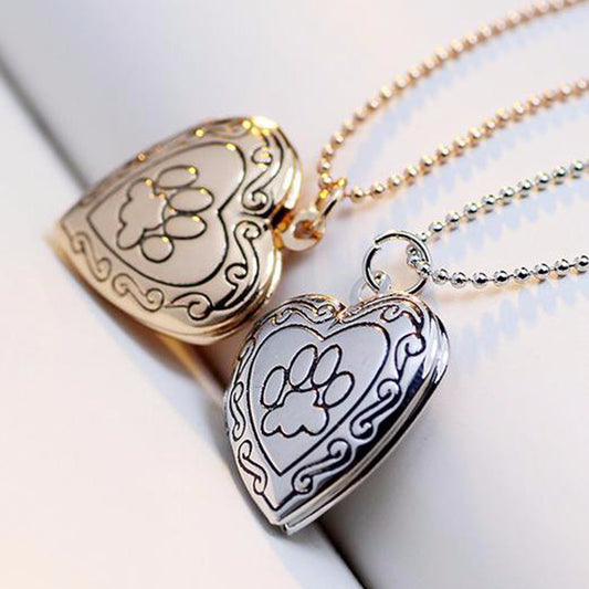 Pet Cat Dog Paw Footprint Photo Frame Memory Locket Necklace