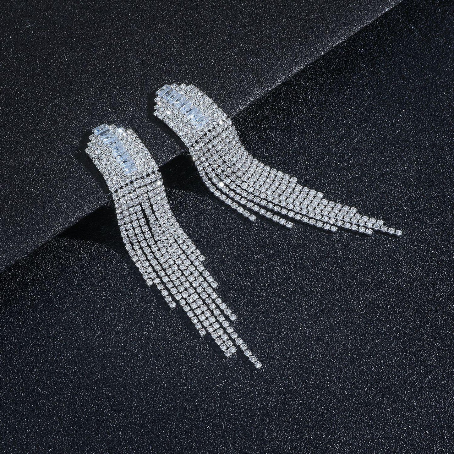 New Alloy Diamond Rhinestone Full Rhinestone Tassel Ear Rings