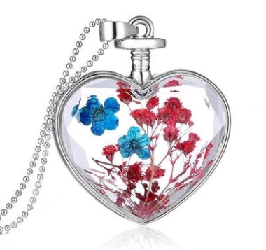 Heart pendant crystal plant specimen dry flower clavicle chain flower locket purple starry clavicle chain