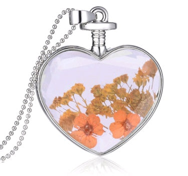 Heart pendant crystal plant specimen dry flower clavicle chain flower locket purple starry clavicle chain