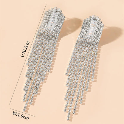 New Alloy Diamond Rhinestone Full Rhinestone Tassel Ear Rings