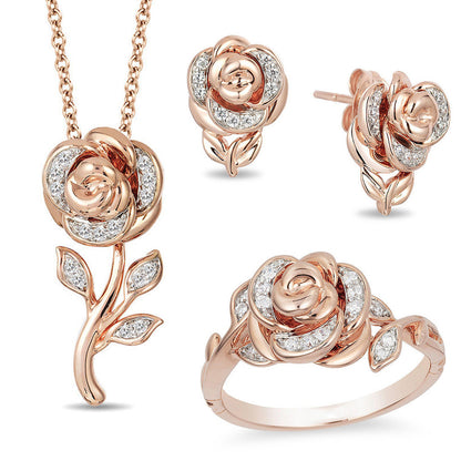 Zhenrong Amazon New Rose Pendant Valentine's Day Gift Flower Necklace European And American Engagement Rings Ear Studs