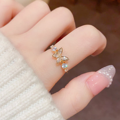 Fashion Jewelry Sweet And Diamond Mounted Butterfly Niche Design Ring