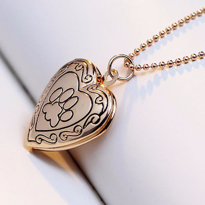 Pet Cat Dog Paw Footprint Photo Frame Memory Locket Necklace